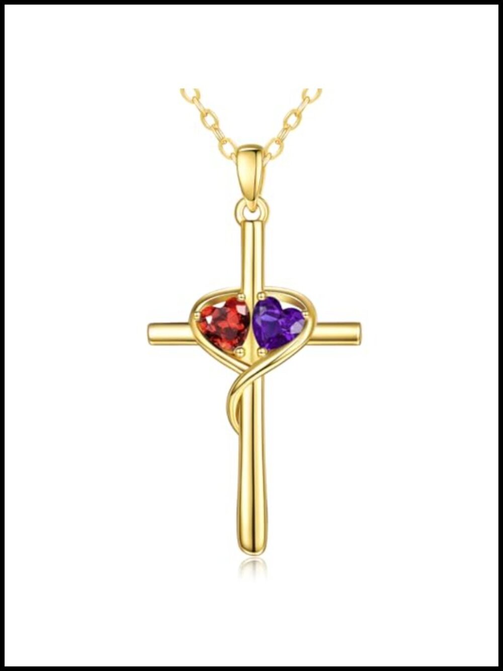 14K Gold Plated Heart Cross Birthstone Pendant Necklace 20in